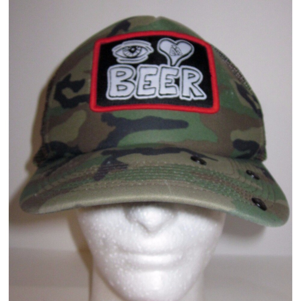 I love Beer - Camouflage Trucker Hat Cap Snapback w/ Bottle Opener Under Bill